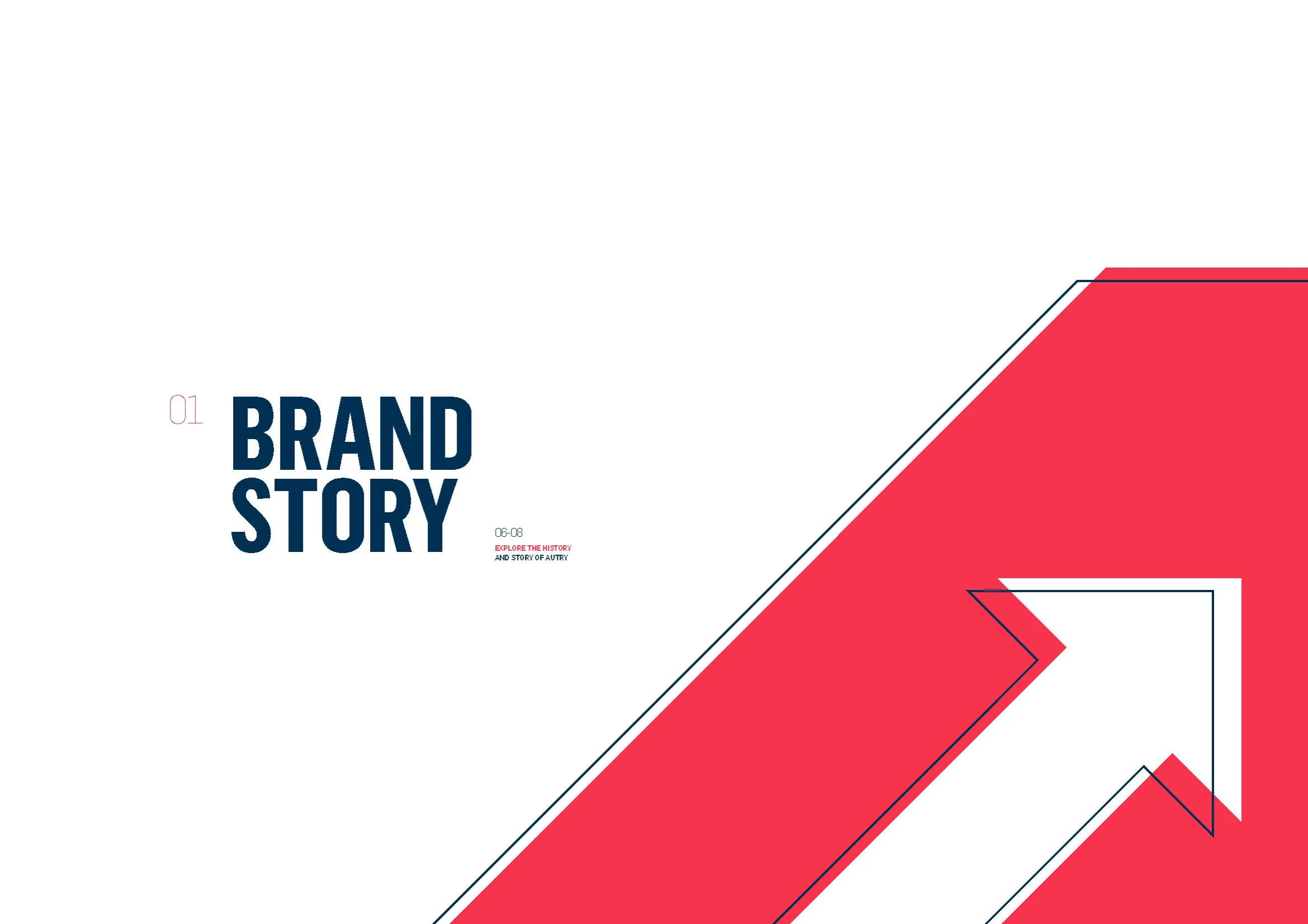 Brand Story divider: one outlined arrow cutting the page corner to corner