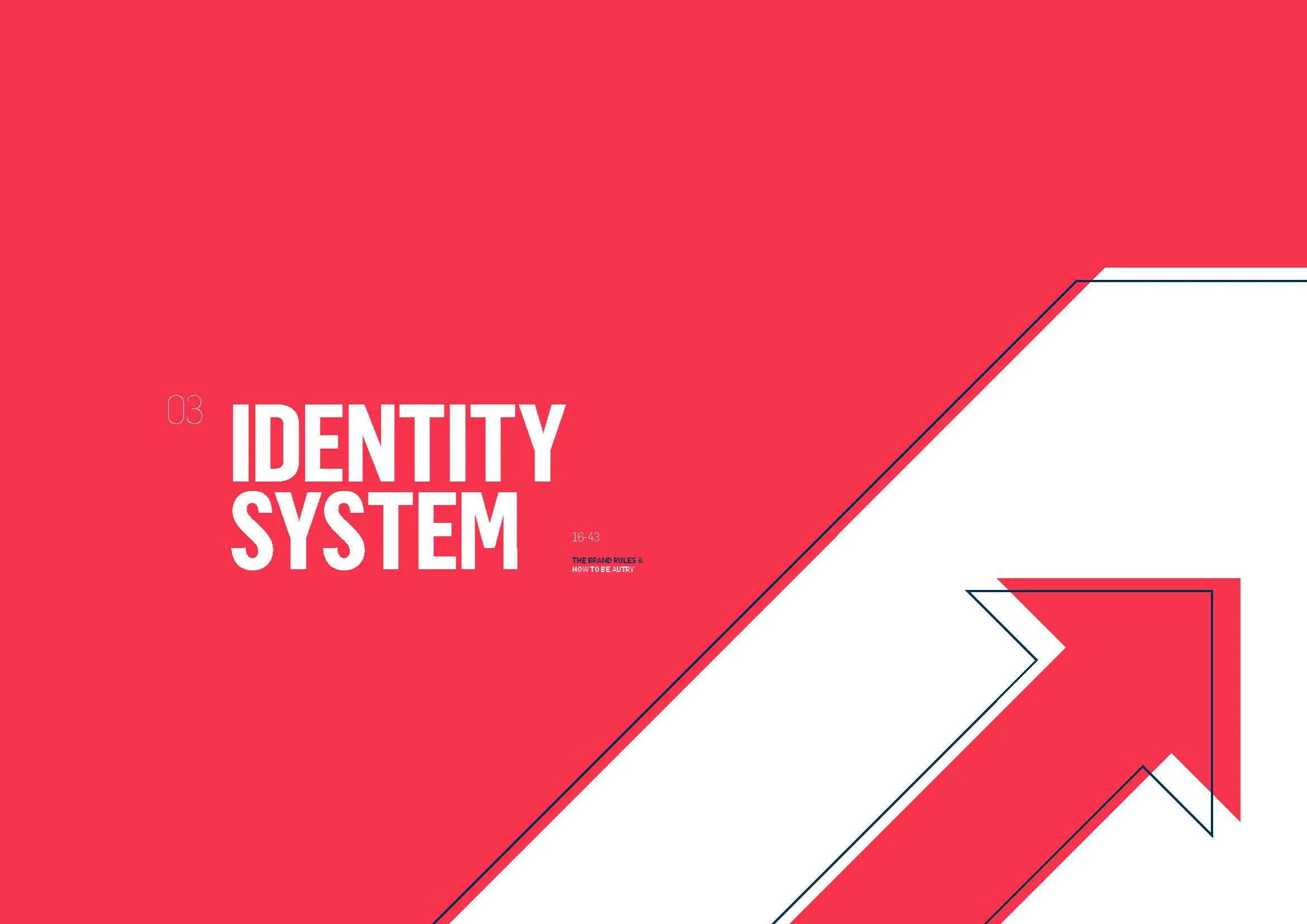 Identity System divider: a red page split by the outlined arrow