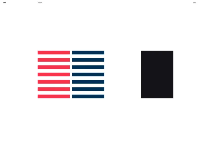 Colour page: Autry Red, American Blue and Off Black as stacked stripes rather than swatch chips