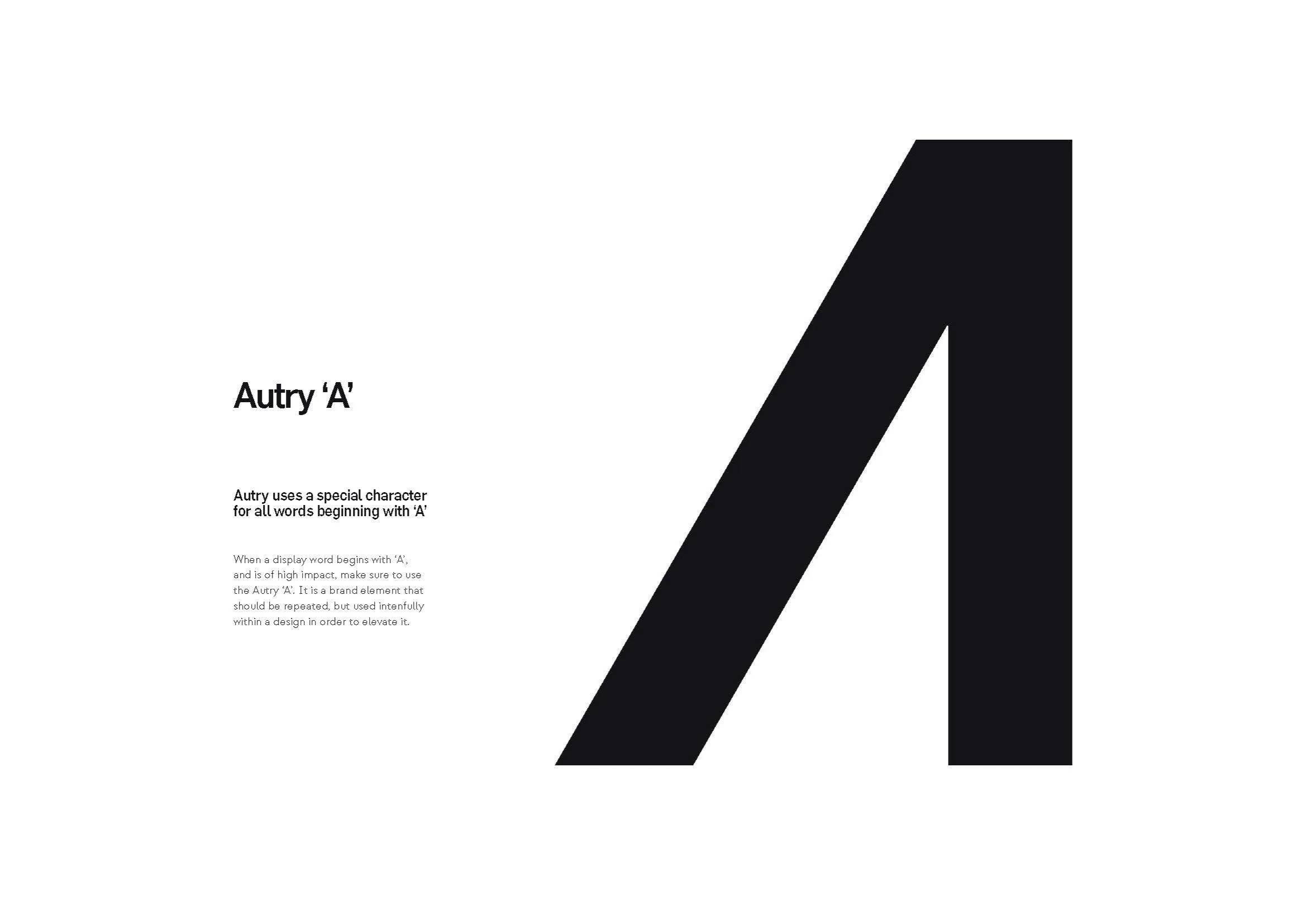 The Autry A: the brand's own character shown at full page scale with its usage rule