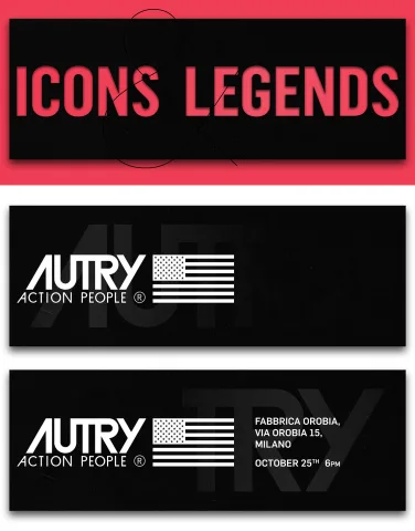 Digital invitation set: Icons and Legends in red on black with the lockup and venue details