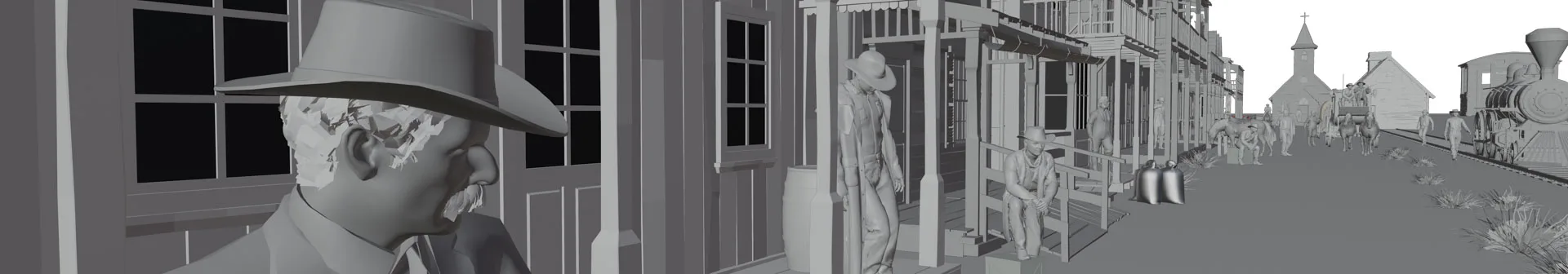 The 3D blockout at the mural's final camera angle