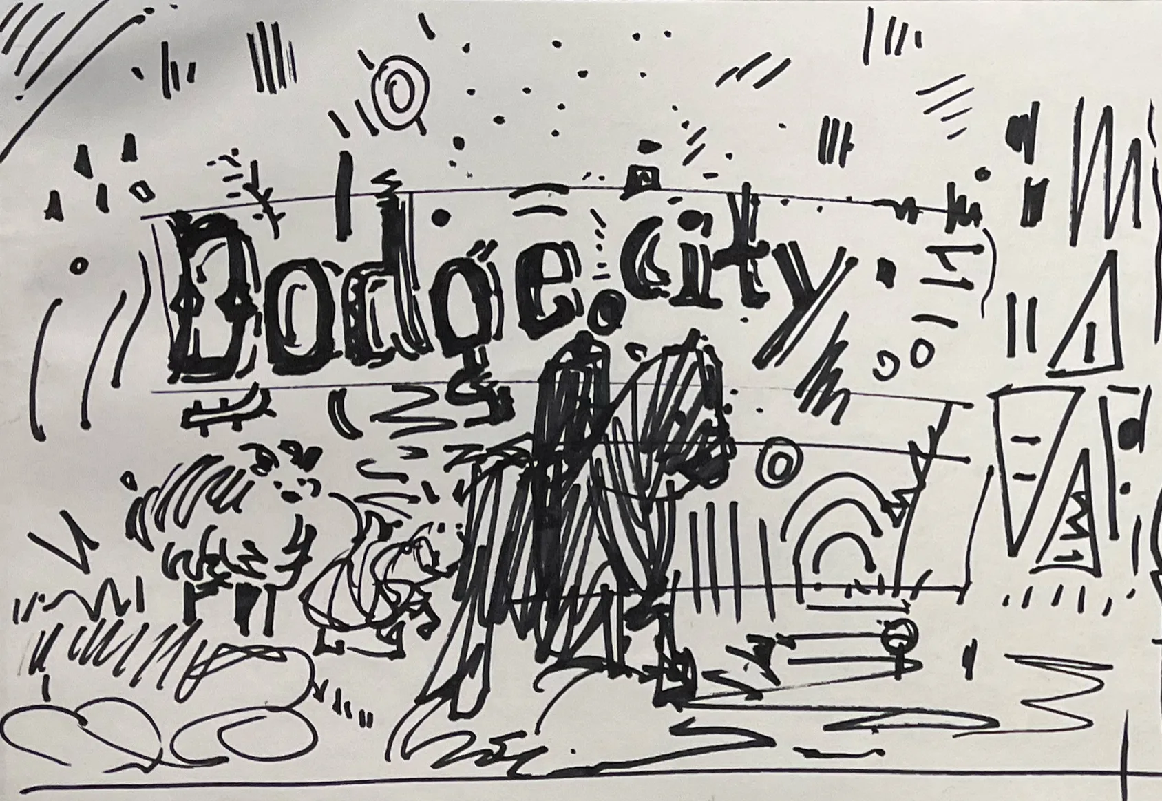 Marker composition thumbnail for the cattle drive panel, with the wordmark arcing over the rider and herd
