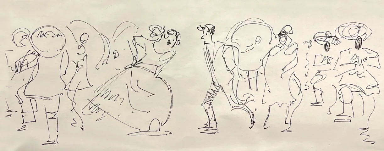 Loose pen gesture studies working out skirt movement and dancer poses