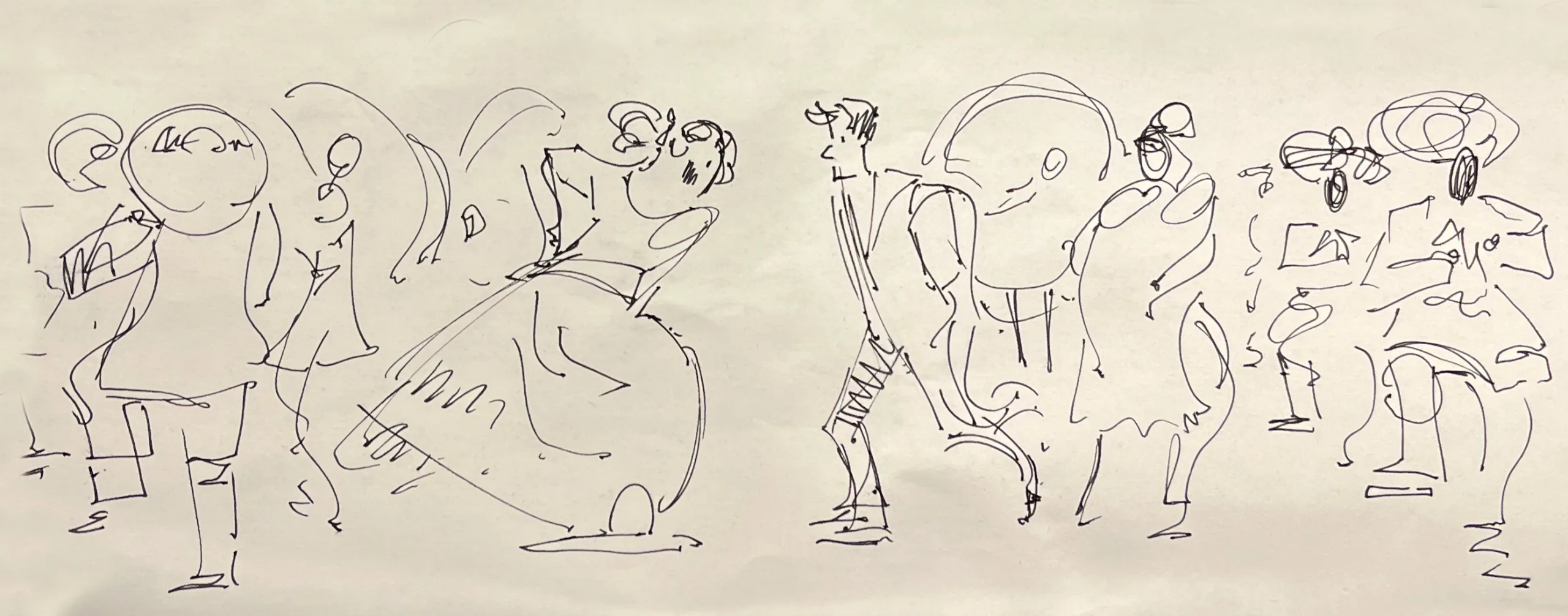 Loose pen gesture studies working out skirt movement and dancer poses