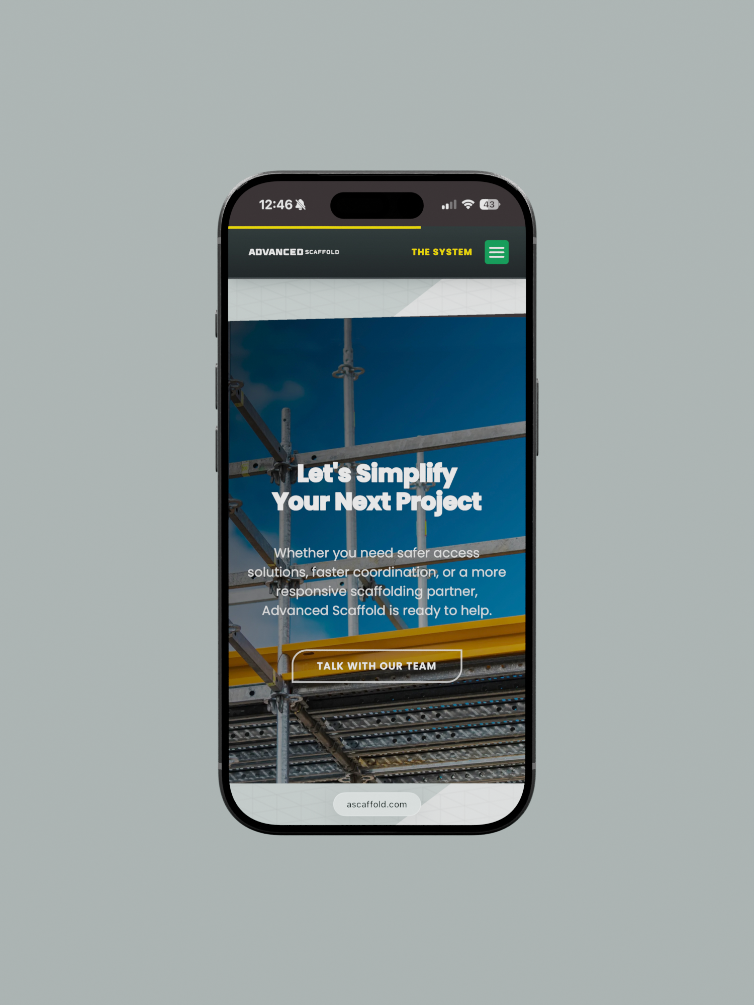 The Advanced Scaffold one-pager on an iPhone