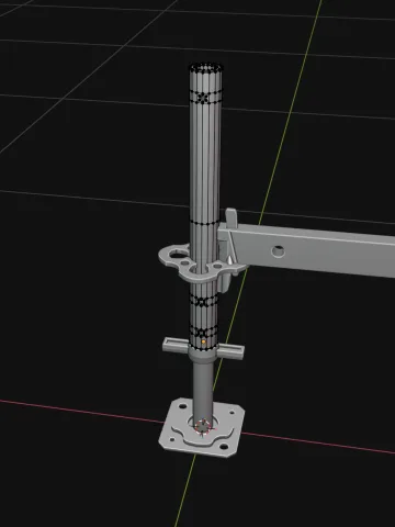 The PERI UP leg, rosette and ledger in the modelling viewport, edges visible