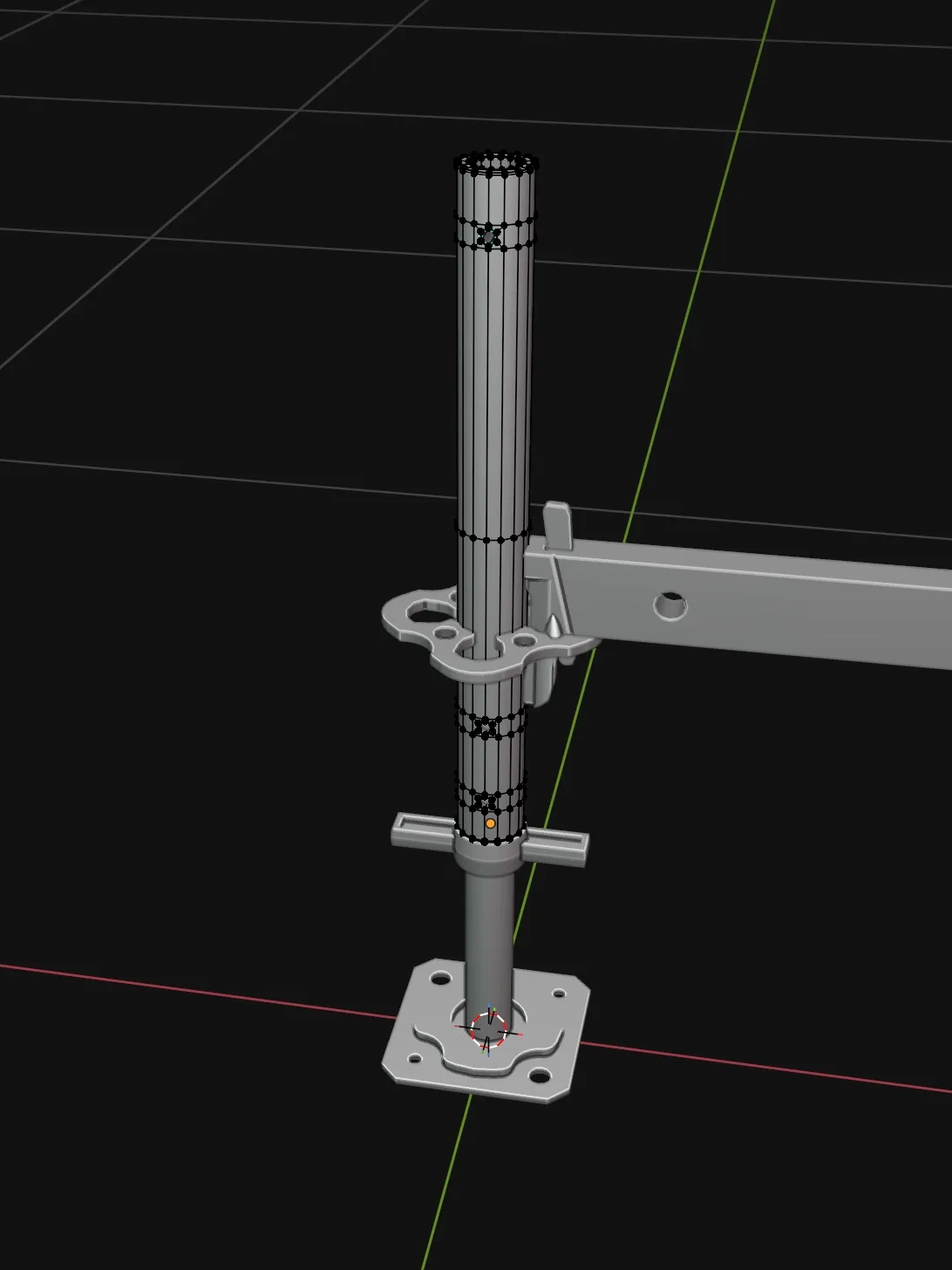 The PERI UP leg, rosette and ledger in the modelling viewport, edges visible