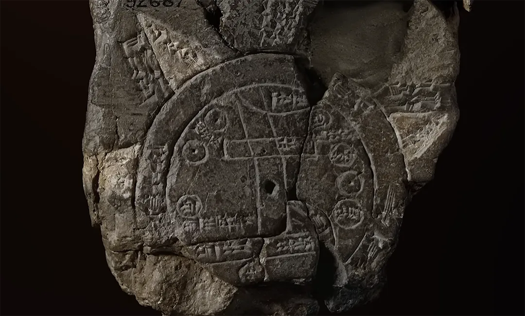 Detail of the Babylonian map key, two circular lines marking the Bitter River that rings the known world, with Babylon and the Euphrates inside